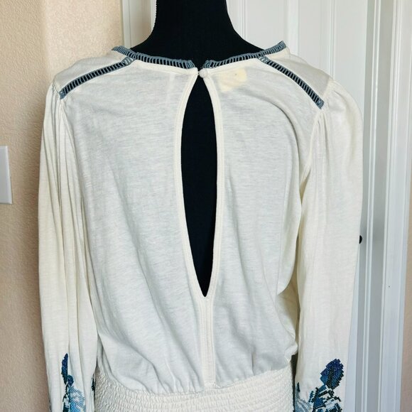 Free People Cream Color with Blue Embroidery Floral - NWOT - Picture 2 of 3